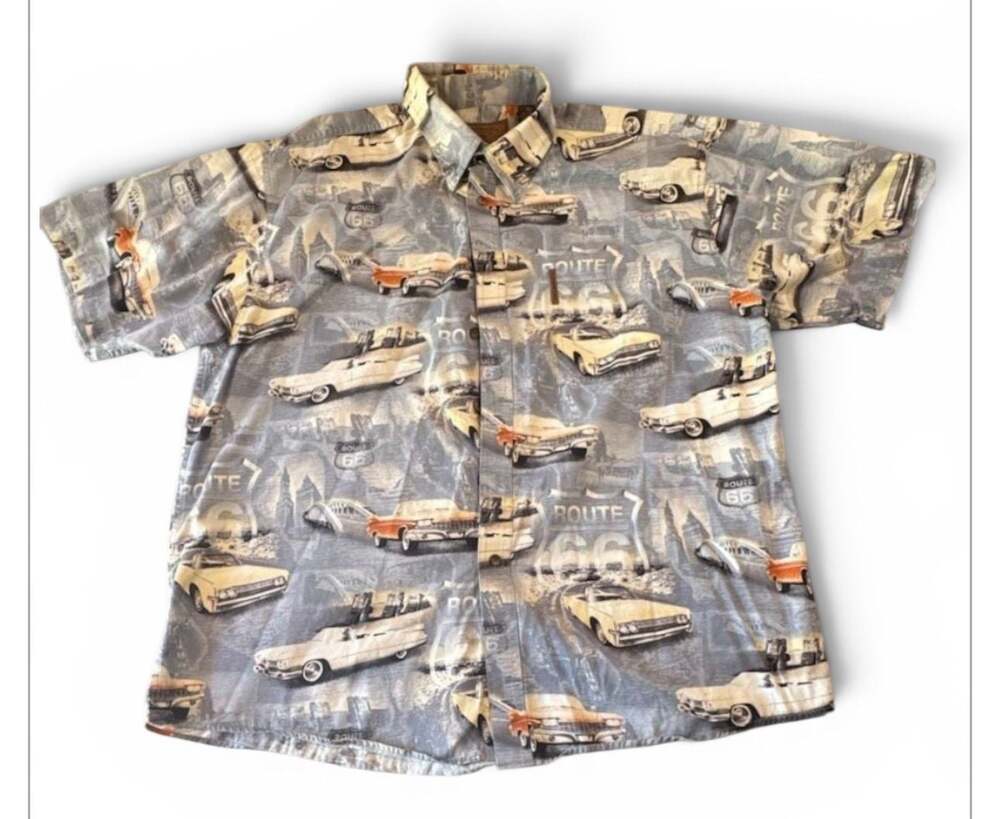 Clearwater Outfitters Route 66 Classic Car Print Short Sleeve Button-Down Shirt